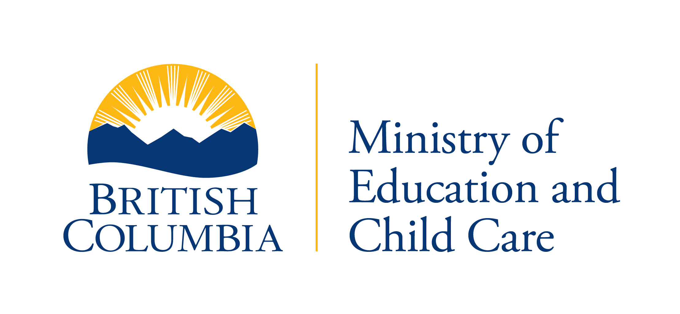 BC Government logo with icon of sun coming over a mountain horizon and text that reads BC Ministry of Education and Child Care